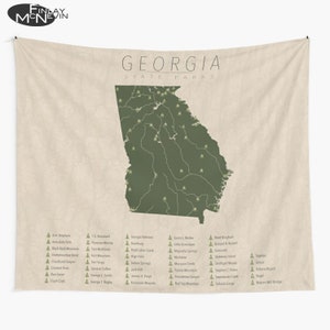 GEORGIA PARKS TAPESTRY, State Park Map, Wall Tapestry for the home decor. image 1
