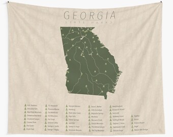 GEORGIA PARKS TAPESTRY, State Park Map, Wall Tapestry for the home decor.