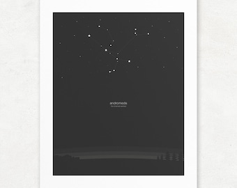 Andromeda Constellation Fine Art Print, Celestial Night Sky Illustration, Unframed Giclee Print
