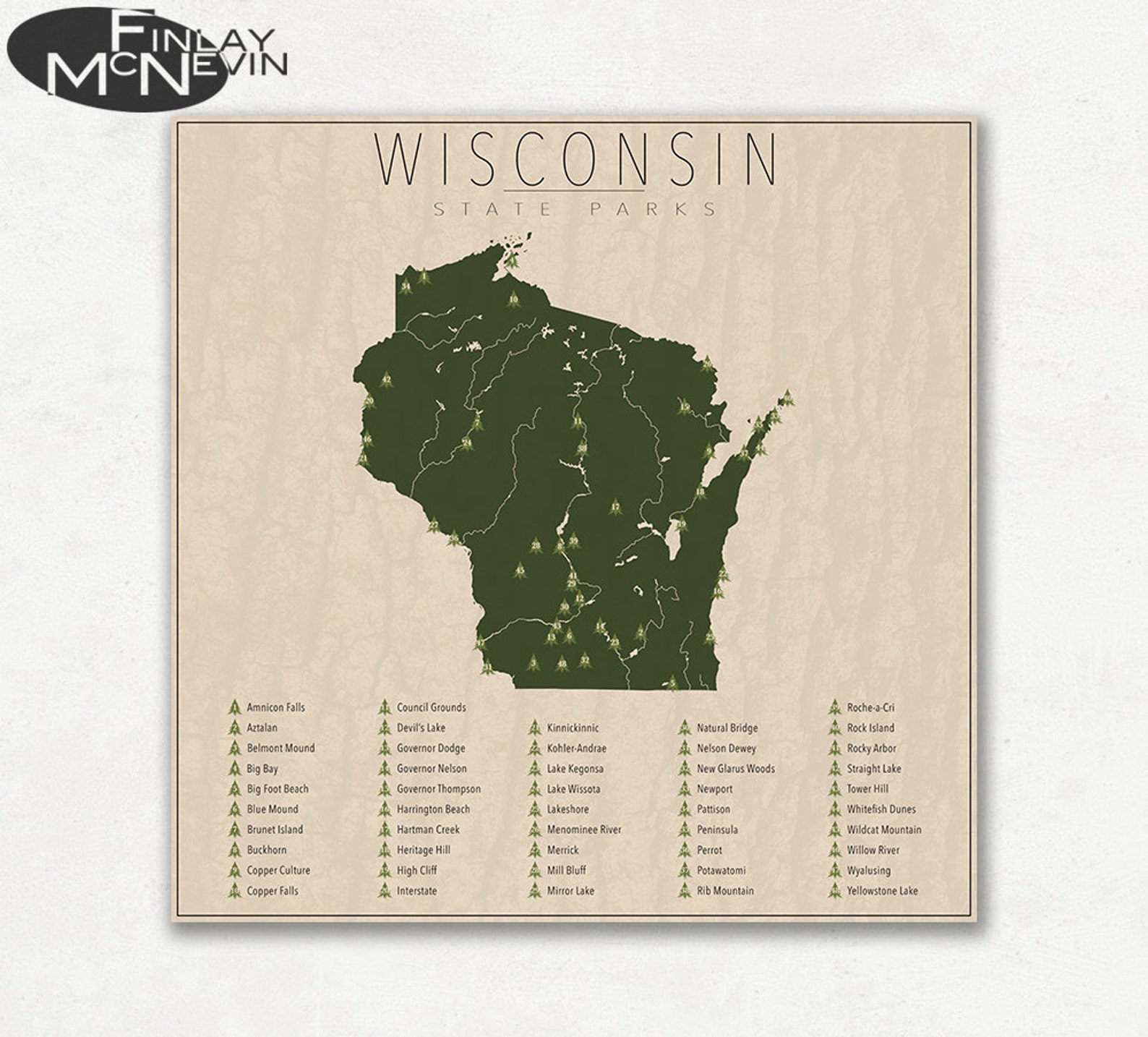 WISCONSIN PARKS State Park Map Fine Art Photographic Print Etsy Canada