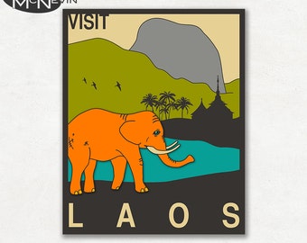 LAOS, ASIAN Travel Poster, Retro Pop Art