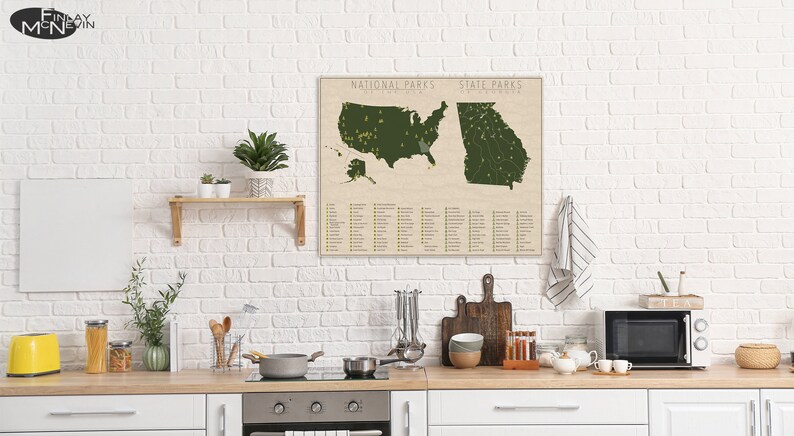 NATIONAL and STATE PARK Map of Georgia and the United States, Fine Art Photographic Print for the home decor. image 4