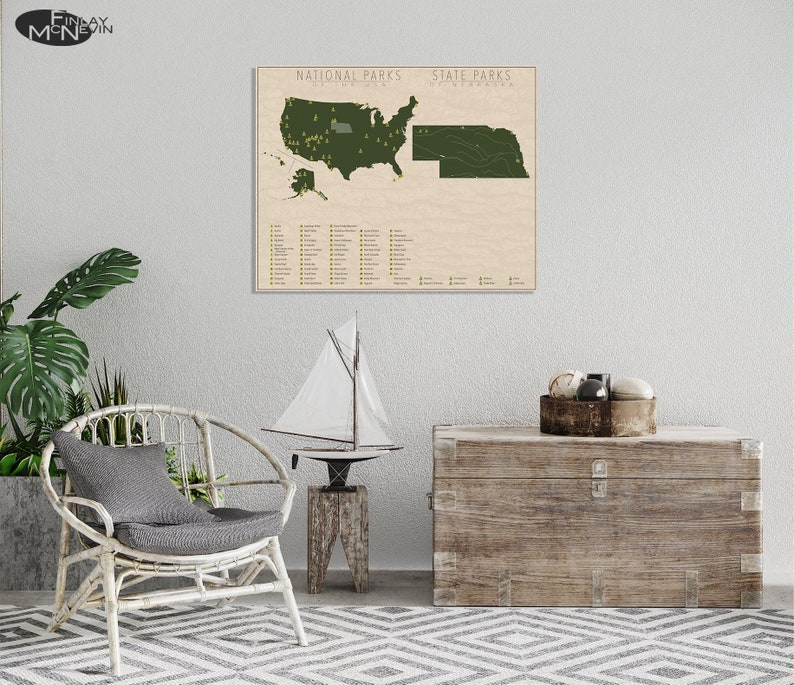 NATIONAL and STATE PARK Map of Nebraska and the United States, Fine Art Photographic Print for the home decor. image 4