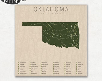 OKLAHOMA PARKS, State Park Map, Fine Art Photographic Print for the home decor.