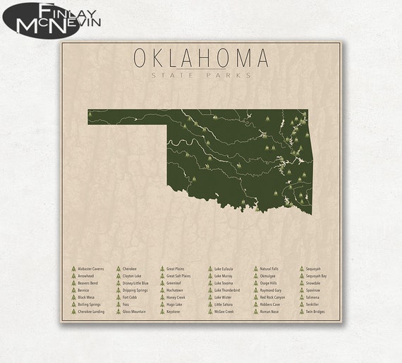 OKLAHOMA PARKS State Park Map Fine Art Photographic Print 