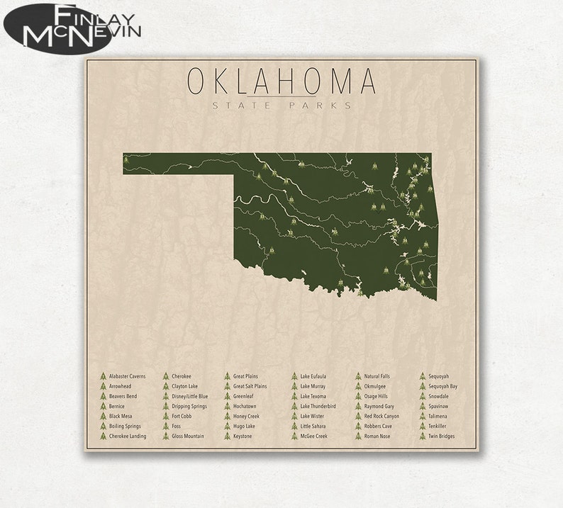 OKLAHOMA PARKS State Park Map Fine Art Photographic Print Etsy