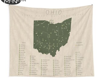 OHIO PARKS TAPESTRY, National and State Park Map, Wall Tapestry for the home decor.