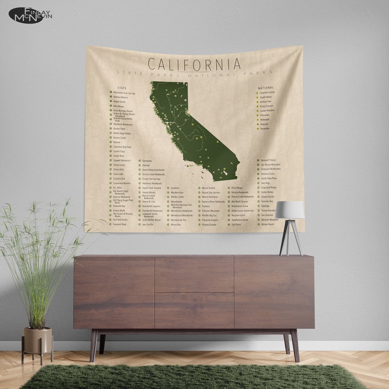 CALIFORNIA PARKS TAPESTRY, National and State Park Map, Wall Tapestry for the home decor. image 3