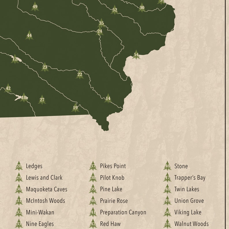 IOWA PARKS, State Park Map, Fine Art Photographic Print for the home decor. image 6