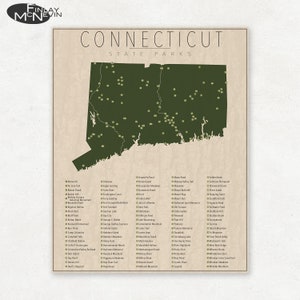 CONNECTICUT PARKS, State Park Map, Fine Art Photographic Print for the home decor. afbeelding 1