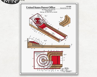 SKEE BALL Patent, Vintage Fine Art Print Poster, Colour, Blueprint, or Black and White