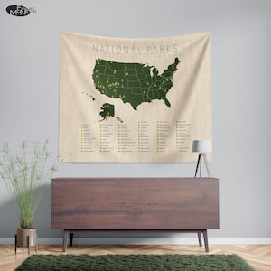 U.S. National Parks Map Tapestry with State Borders - Vintage Wall Art Decor image 3