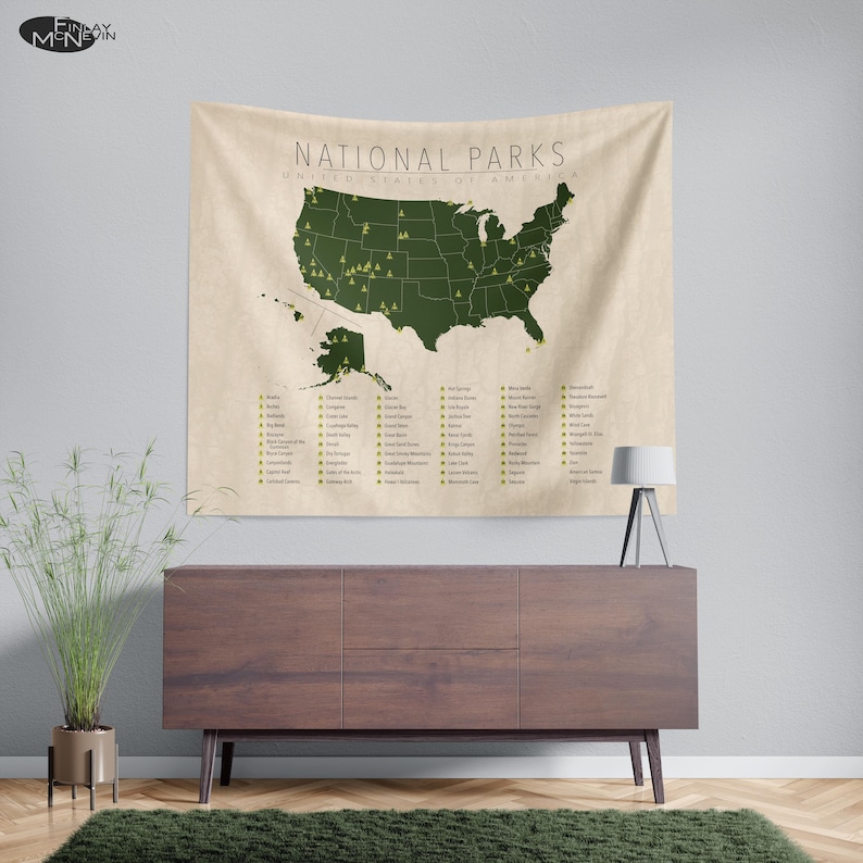 U.S. National Parks Map Tapestry with State Borders - Vintage Wall Art Decor image 3