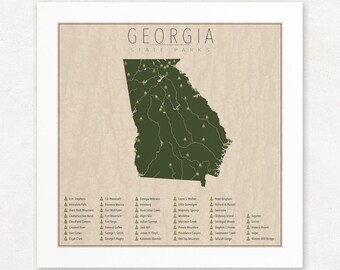 Georgia State Parks Map, Giclée Print, Vintage Wall Art, Unframed, Nature Lover Gift