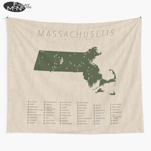 Massachusetts Parks Tapestry - State Park Map Wall Art Decor