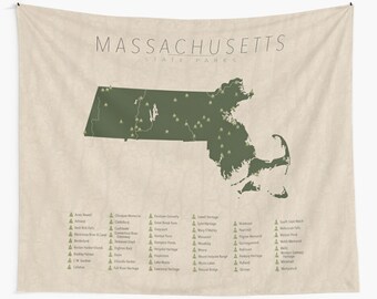 MASSACHUSETTS PARKS TAPESTRY, State Park Map, Wall Tapestry for the home decor.