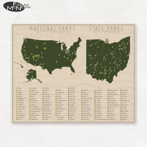 NATIONAL and STATE PARK Map of Ohio and the United States, Fine Art Photographic Print for the home decor. image 1