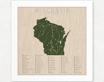 Wisconsin State Parks Map, Giclée Print, Vintage Wall Art, Unframed, Nature Lover Gift