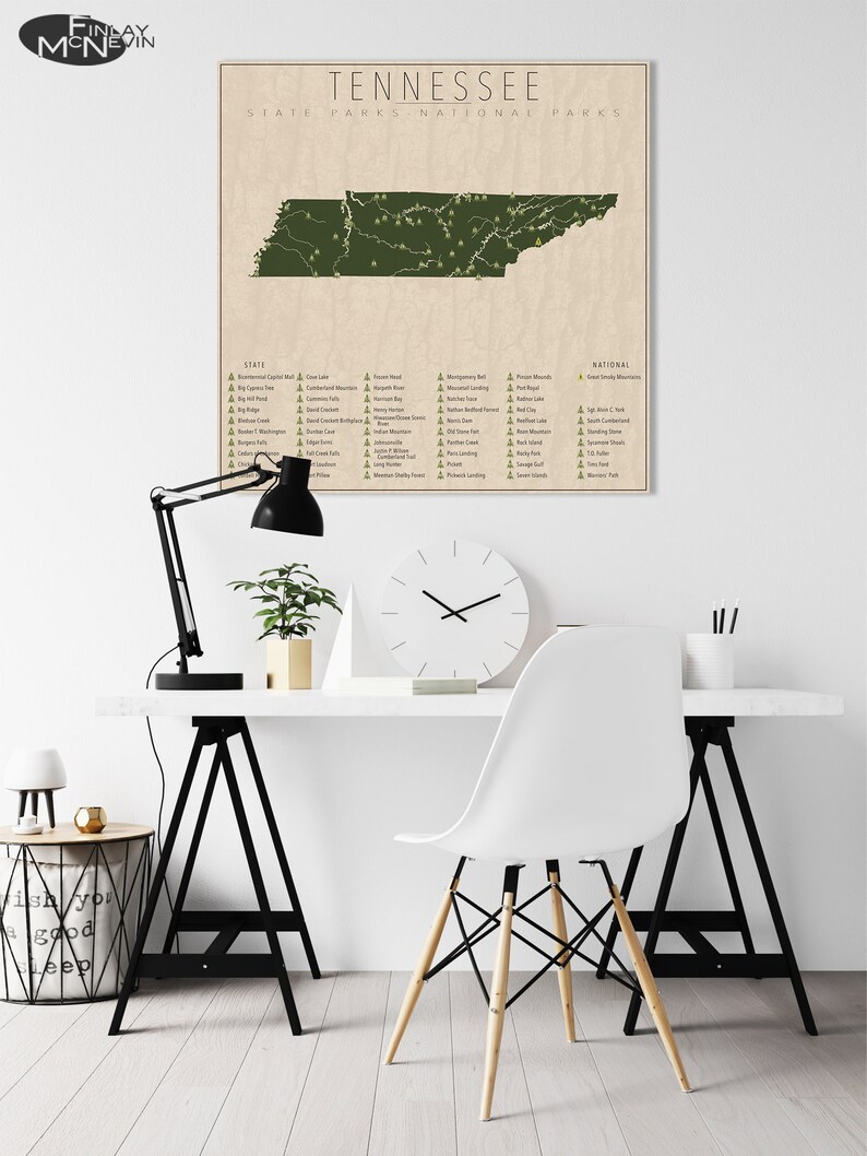 TENNESSEE PARKS, National and State Park Map, Fine Art Photographic Print for the home decor. image 5