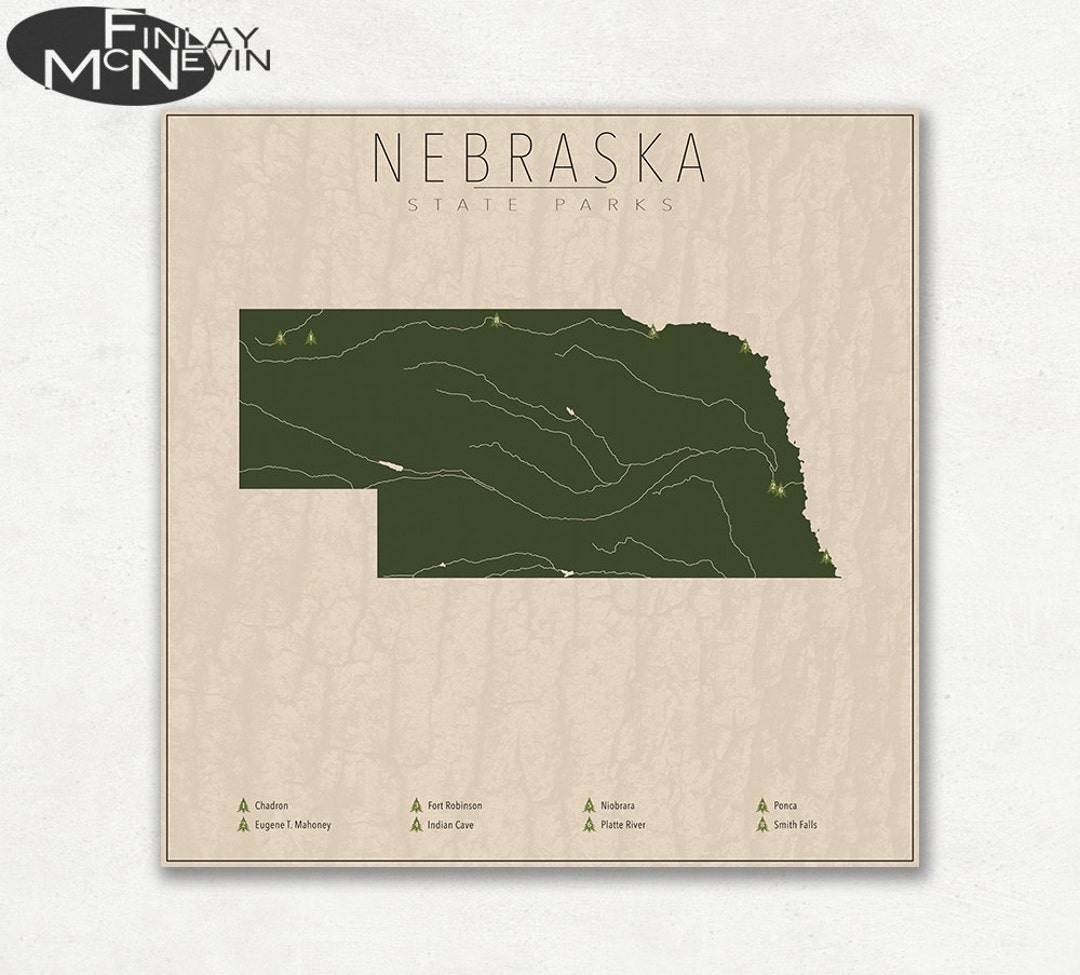NEBRASKA PARKS, State Park Map, Fine Art Photographic Print for the