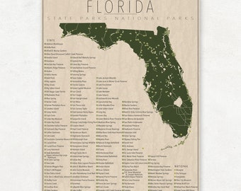 FLORIDA PARKS, National and State Park Map, Fine Art Photographic Print for the home decor.