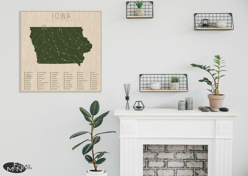 IOWA PARKS, State Park Map, Fine Art Photographic Print for the home decor. image 5