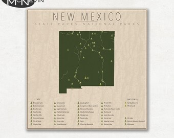 NEW MEXICO PARKS, National and State Park Map, Fine Art Photographic Print for the home decor.