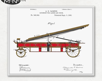 FIRETRUCK Patent, Fine Art Print Poster, Colour, Blueprint, or Black and White