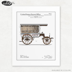 Vintage Ambulance Patent Print - Unframed Giclee Art in 3 Color Variations