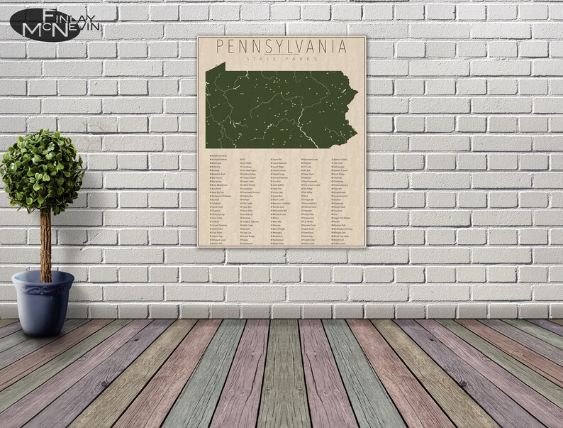 PENNSYLVANIA PARKS, National and State Park Map, Fine Art Photographic Print for the home decor. zdjęcie 2