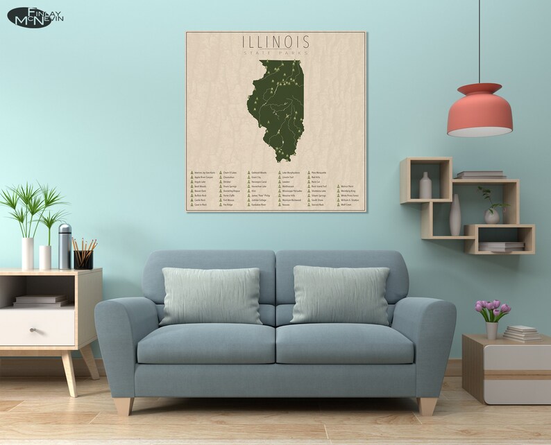 ILLINOIS PARKS, State Park Map, Fine Art Photographic Print for the home decor. image 5