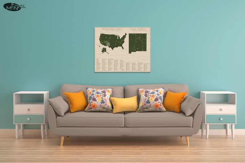 NATIONAL and STATE PARK Map of New Mexico and the United States, Fine Art Photographic Print for the home decor. image 4