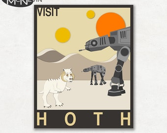 VISIT HOTH, Star Wars Travel Poster, Retro Pop Art - Beige Version