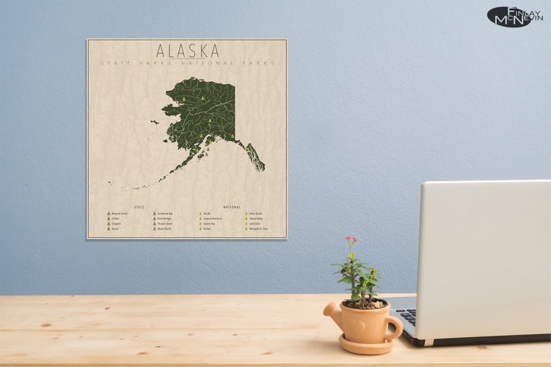 ALASKA PARKS, National and State Park Map, Fine Art Photographic Print for the home decor. image 4