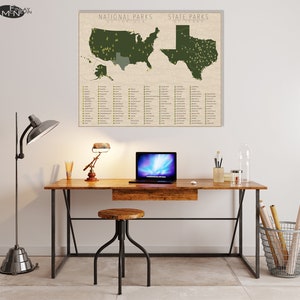 NATIONAL and STATE PARK Map of Texas and the United States, Fine Art Photographic Print for the home decor. image 3
