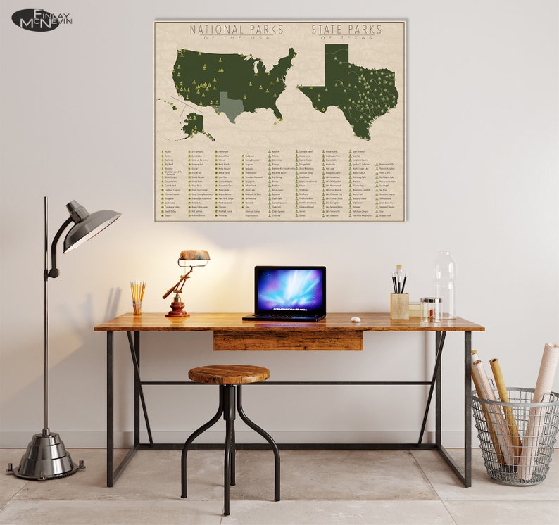 NATIONAL and STATE PARK Map of Texas and the United States, Fine Art Photographic Print for the home decor. image 3