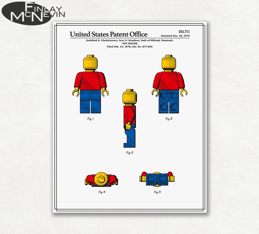 LEGO MAN Patent Vintage Fine Art Print Poster v2 Colour Blueprint or Black and White Etsy