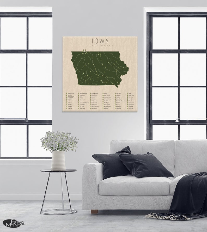 IOWA PARKS, State Park Map, Fine Art Photographic Print for the home decor. image 4