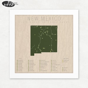 New Mexico Parks Map, Giclée Print, Vintage Wall Art, Unframed, Nature Lover Gift