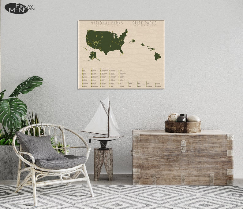 NATIONAL and STATE PARK Map of Hawaii and the United States, Fine Art Photographic Print for the home decor. image 5