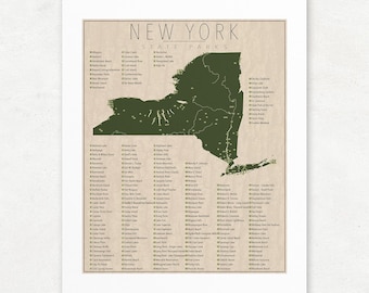 New York State Parks Map, Giclée Print, Vintage Wall Art, Unframed, Nature Lover Gift