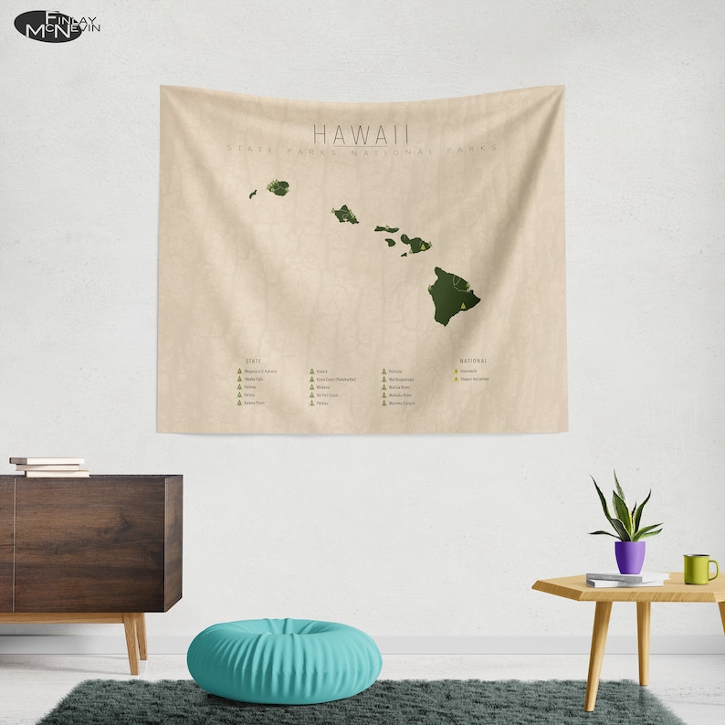 HAWAII PARKS TAPESTRY, National and State Park Map, Wall Tapestry for the home decor. image 2