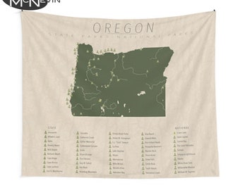 OREGON PARKS TAPESTRY, National and State Park Map, Wall Tapestry for the home decor.