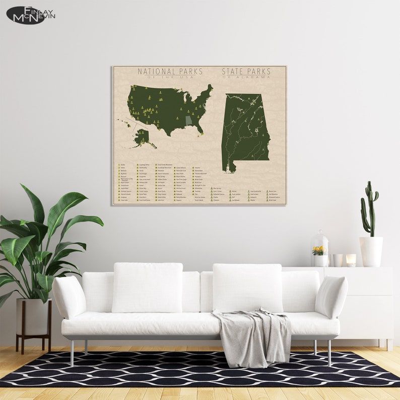 NATIONAL and STATE PARK Map of Alabama and the United States, Fine Art Photographic Print for the home decor. image 5