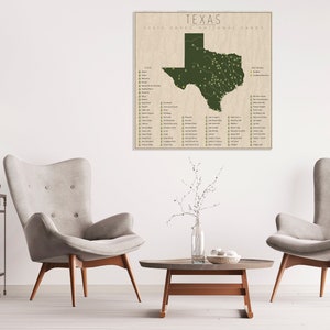 TEXAS PARKS, National and State Park Map, Fine Art Photographic Print for the home decor. image 3