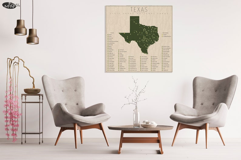 TEXAS PARKS, National and State Park Map, Fine Art Photographic Print for the home decor. image 3