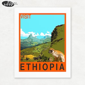 Visit Ethiopia, Landscape Art, Unframed Giclee Print, Vintage Travel Poster Art