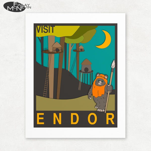 Visit Endor, Star Wars Art, Unframed Giclee Print, Vintage Sci-fi Travel Poster Art