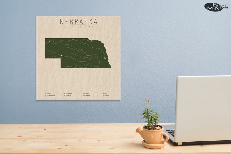 NEBRASKA PARKS, State Park Map, Fine Art Photographic Print for the home decor. image 5