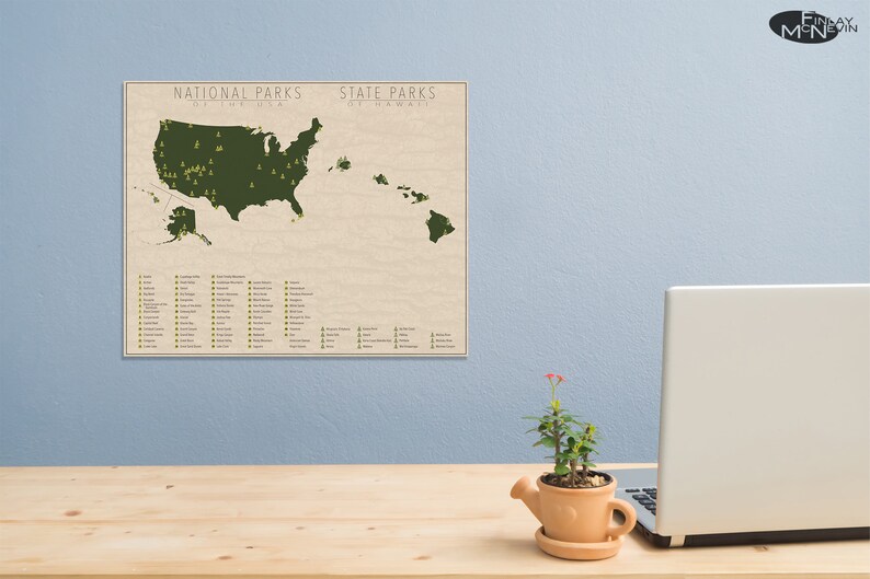 NATIONAL and STATE PARK Map of Hawaii and the United States, Fine Art Photographic Print for the home decor. image 4